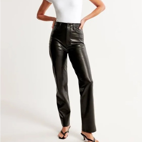 Abercrombie & Fitch Pants - Abercrombie Ultra High Rise Vegan Leather 90s Straight Leg Pants - Curve Love